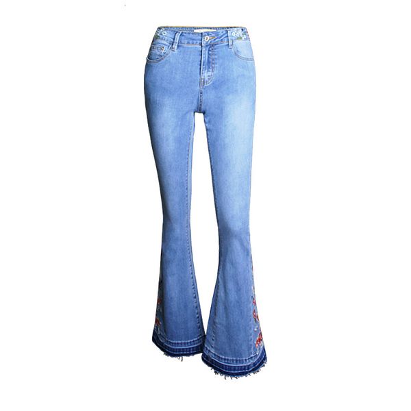

jeans women's brim broad-legged female denies scorched female-embroidered pants, Blue