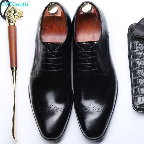 

dress shoes qyfcioufu vintage men formal genuine leather business casual office luxury male breathable oxfords, Black