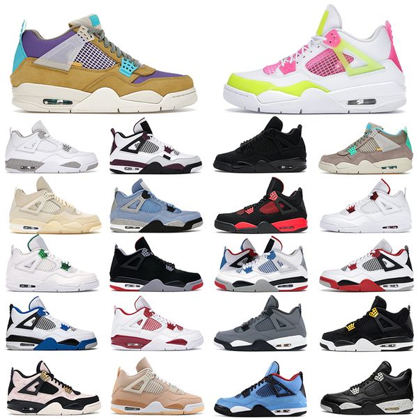 

mens womens basketball shoes 4s jumpman desert moss red thunder yellow university blue white oreo taupe haze black cat men women trainer out
