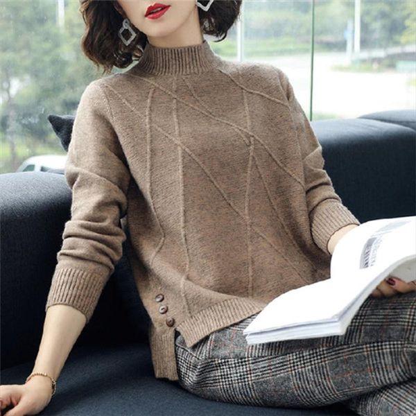 

women's sweaters qrwr 2021 sweater women autumn winter half turtleneck long sleeve elegant pullover casual solid color ladies knitwear, White;black