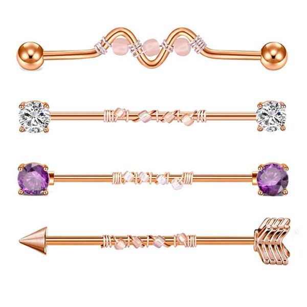 

stud 14g stainless steel crystal cartilage earring set rose gold arrow industrial earrings piercing ear lot jewelry, Golden;silver