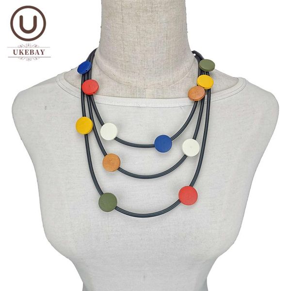 Chokers Ukebay Multicolor Wood Ожерелья Женщины Choker Ожерелье Резиновая Веревка Готические Ювелирные Изделия Boho Одежда Аксессуары Свитер Цепи