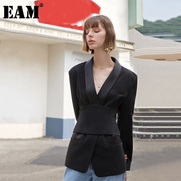 

[eam] loose fit black slim temperament suit jacket lapel long sleeve women coat fashion spring autumn 1b154 210512, Black;brown
