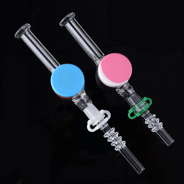 6 polegadas de vidro Bong Nector Collector Kit de cachimbos 10mm 14mm Quartzo Prego Keck Keck Clipe De Silicone Container Tubos De Vidro Dab Straw Rigs NC17