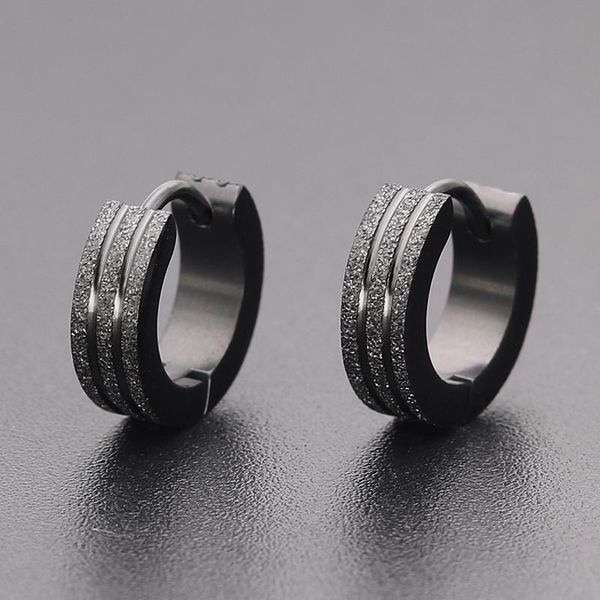 

hoop & huggie fashion frosted earrings with black stone cool men stainless steel jewelry women 2021 trend for teens, Golden;silver