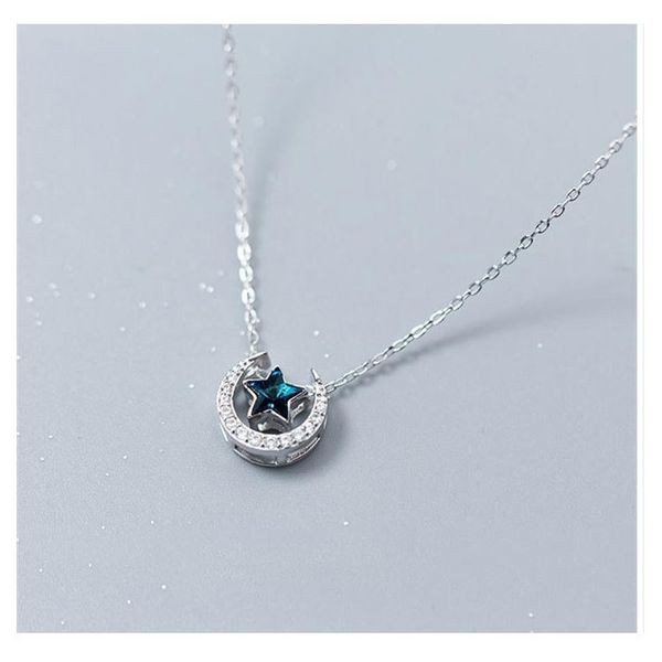 

925 silver necklace female star moon pendant accessories versatile simple clavicle chain fashion pure silver mori series, Black