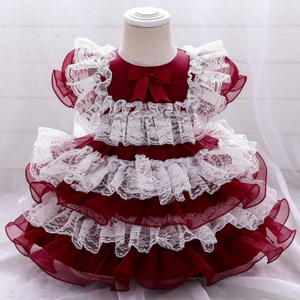 

girl's dresses girl fluffy temperament lolita princess baby lace full moon wash costume cute butterfly kids birthday flower dress, Red;yellow