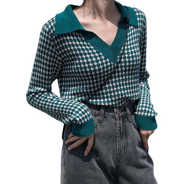 

women's sweaters women color block knitwear, autumn adults casual style long sleeve v-neck sweater zxkt, White;black