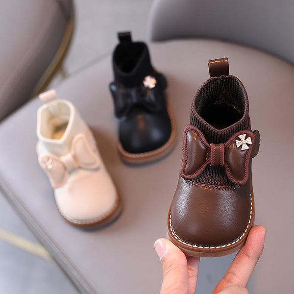 

first walkers winter children's warm cotton boots princess bow velvet socks shoes