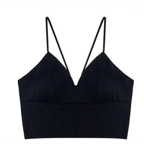 

camisoles & tanks women satin crop wireless bralette crochet female spaghetti strap t-shirt cropped with chest padded camisole, Black;white