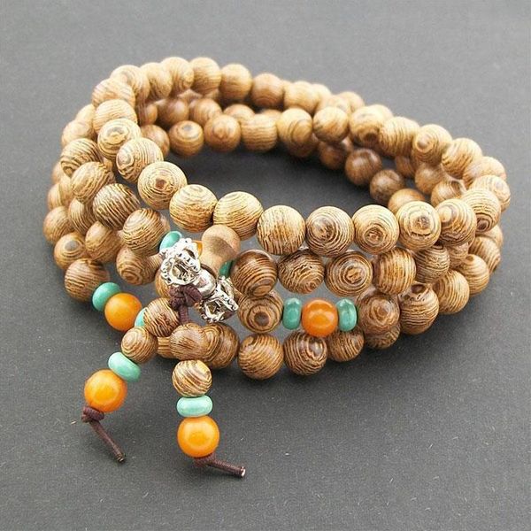 

beaded, strands rose sisi chinese style bracelet for women 108 round beads wooden men's and women's multi-circle gift, Black