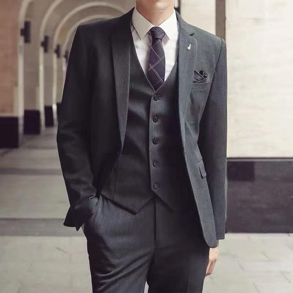 

men's suits & blazers suit men'sthree piece korean slim fit business professional formal casual groom's wedding dress, White;black