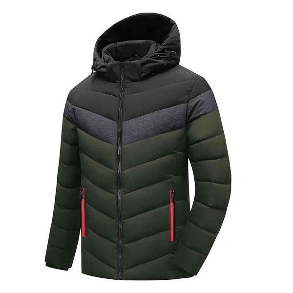 

men's winter warm men's color matching hooded detachable cotton padded cloth, Black