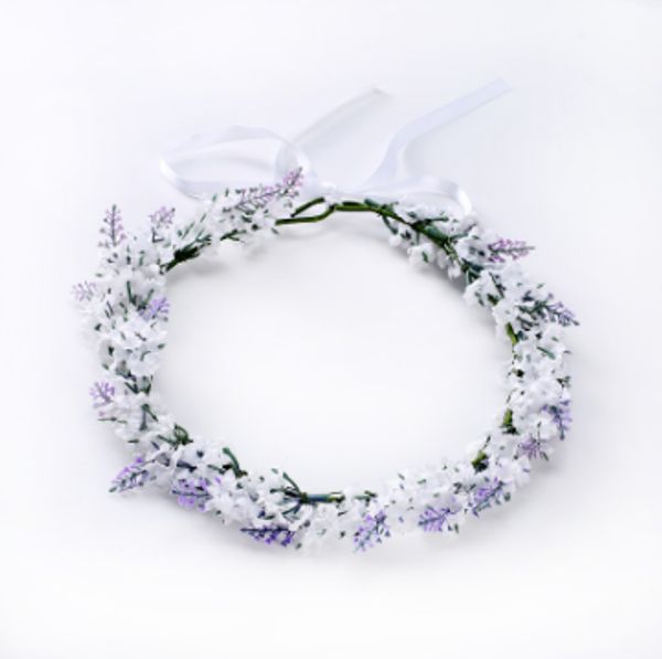

artificial purple lavender wreath simulated flower headband lavender floral hair band garland crown wedding bride headdress, Silver