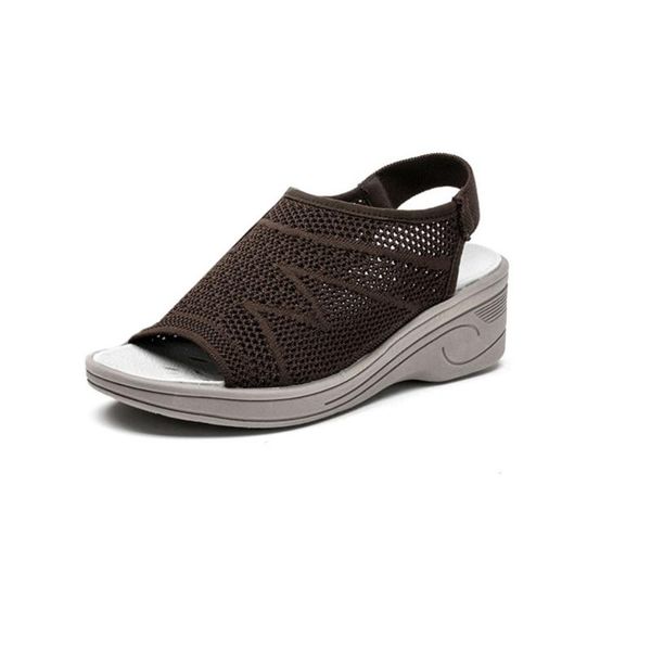 

sandals women's flying woven hollow sports simple trend casual slope heel heels women peep toe, Black