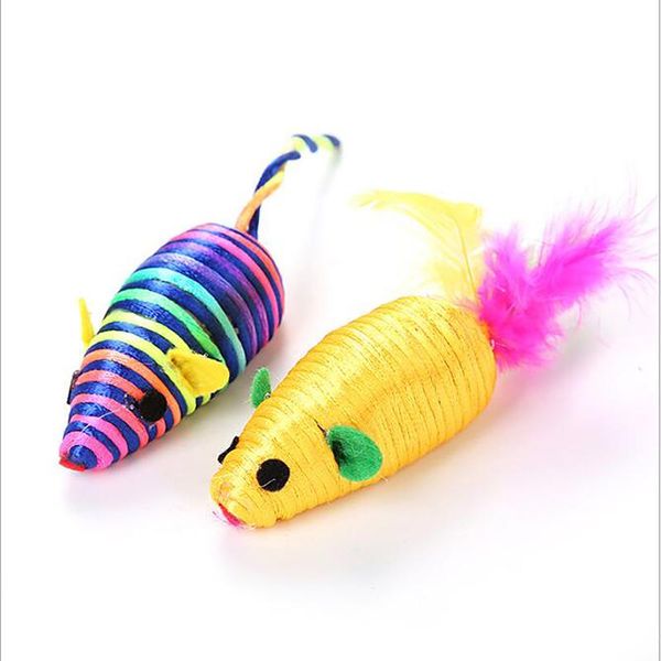 

cat toys false mouse pet mini funny playing for cats with colorful feather plush