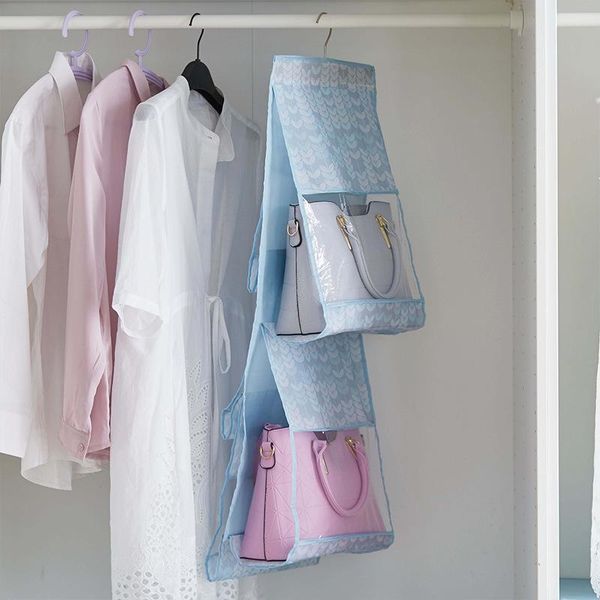 

pockets hanging handbag organizer wardrobe closet transparent storage bag wall clear sundry shoe home dust boxes & bins