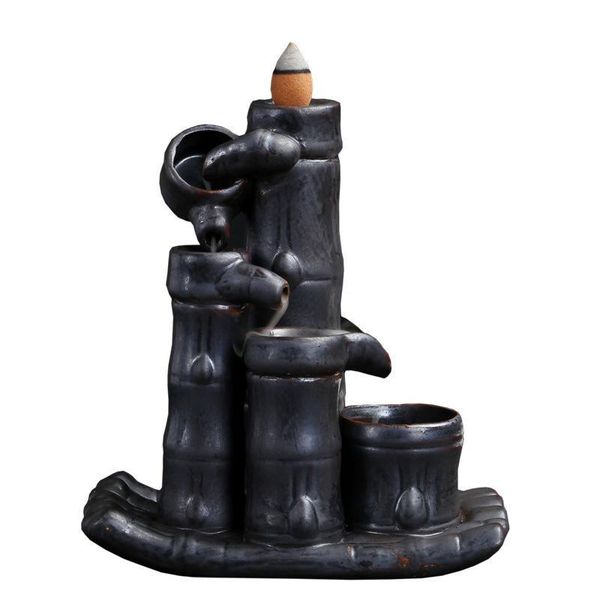 

fragrance lamps traditional bamboo shape ceramic craft smoke waterfall incense burner backflow holder home decor with 10pcs cones