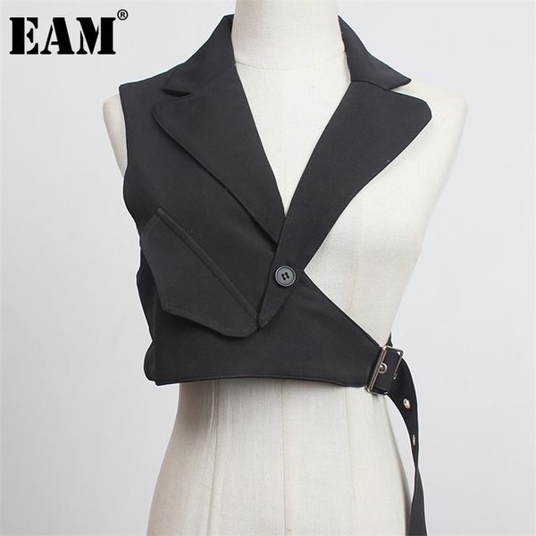 

[eam] women black plaid irregular stitch loose fit vest v-collar sleeveless fashion spring autumn 1dc530 210819, Black;white