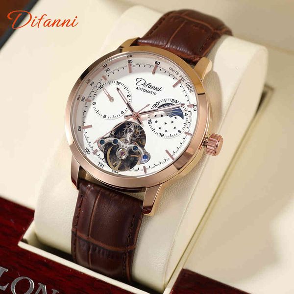 

fashion men tours clocks automatic mechanical sports leather moon phase brand luxury relogio masculino new, Slivery;brown