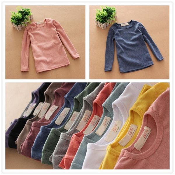 

children t shirt spring long sleeve pure color boys girls kids clothes free, Blue