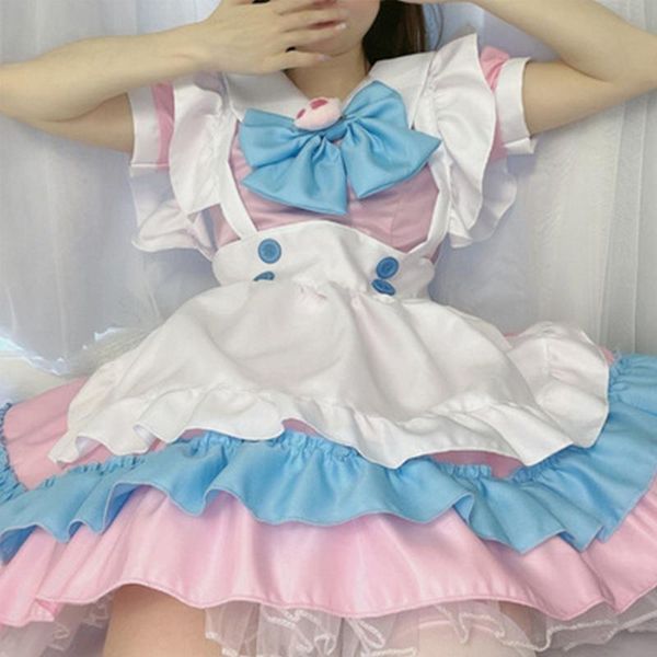 

casual dresses women lovely maid cosplay costume sweet lolita dress long sleeve waiter party cute japanese french outfit, Black;gray