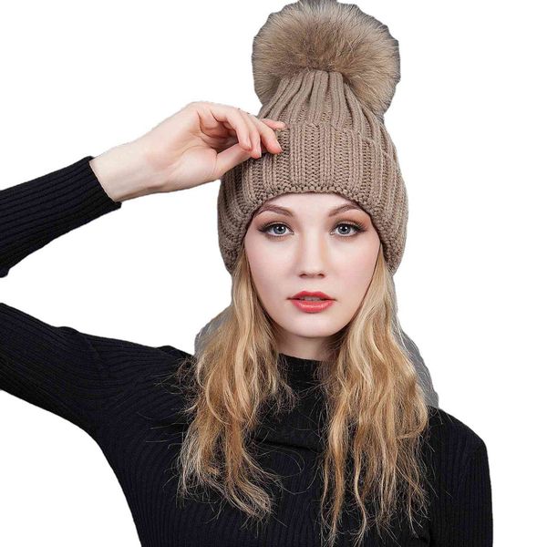 

custom rabbit fur pom hats detachable cable knit wool luxury digner winter hats for woman girl warmly pompom beani, Blue;gray