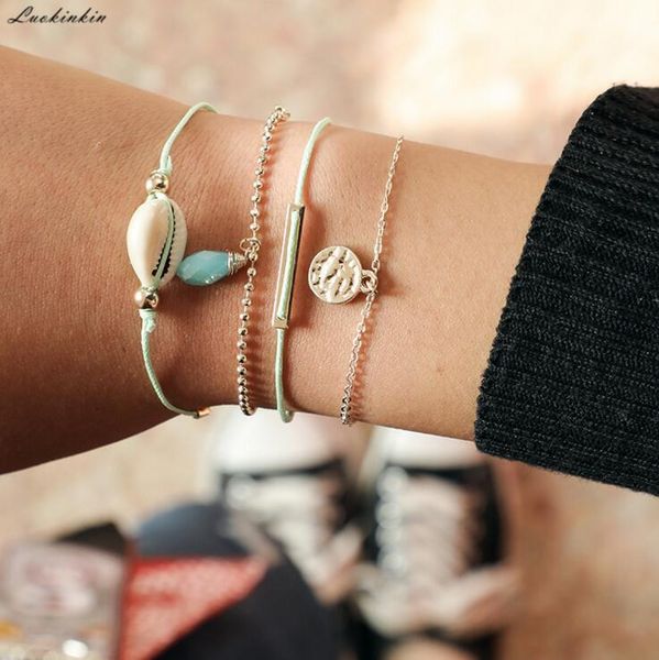 

link, chain light blue resin,natural white shell,golden circle alloy bracelet spring style boho fashion women jewelry 2021, Black