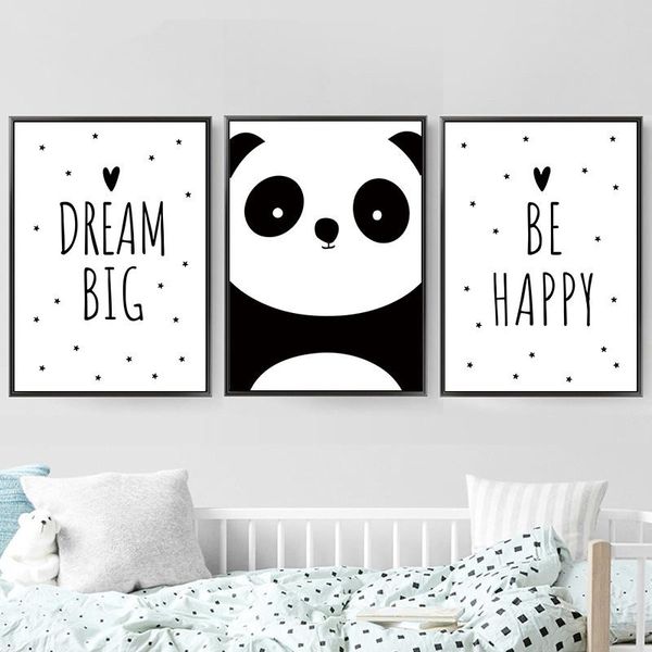 

paintings nordic cartoon animal canvas painting prints be happy quote poster kids room pictures baby nursery wall art bedroom decor yx062
