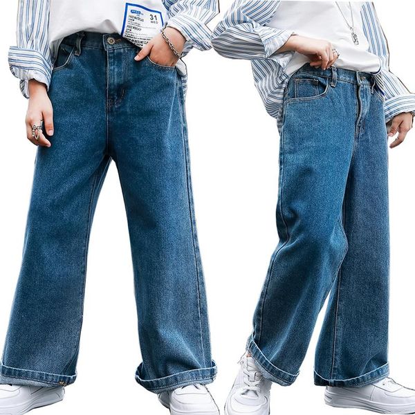 

teens jeans for girls pants autumn winter thicken loose wide leg kids trousers denim blue childrens clothing 8 10 12 y