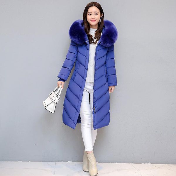 

women's trench coats fyyiyi long cotton female thick warm slim parkas korean large size winter parka jackets fur collar office lady coa, Tan;black