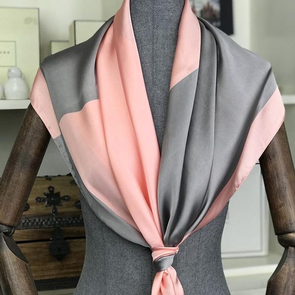 

scarves silk scarf women print hair neck square office ladies shawls bandana 90*90cm soft hijab handkerchief muffler foulard, Blue;gray
