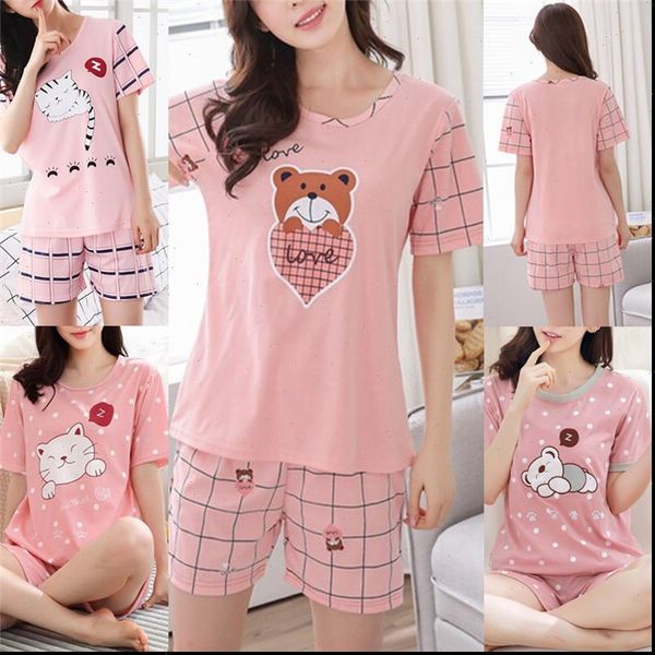 

2xl summer young girl women sleepwear short sleeve cotton pajamas cute nightshirt casual home service, Black;red