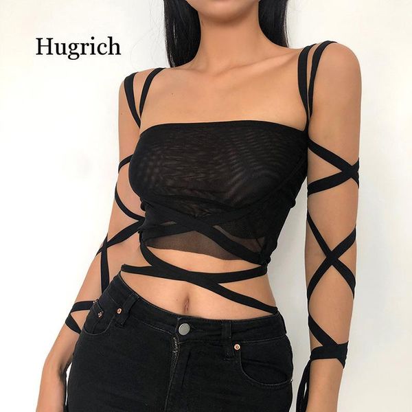 

women's t-shirt 2021 spring and summer wear solid color open navel fashion bandage sling vest for women, White