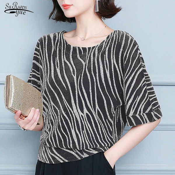 

summer short sleeve striped blouse women cotton casual o neck plus size women shirt ladies pullover blusas mujer 210527, White