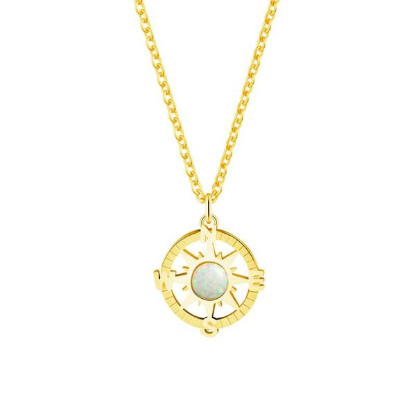 

chokers 2021 gold silver color opal stone choker necklace stainless steel chain compass pendants necklaces for women bff graduation gift, Golden;silver