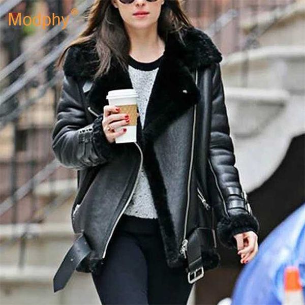 

thick and warm faux leather jacket coat women's beige long-sleeved belt jacket women winter fashion streetwear 211109, Black;brown