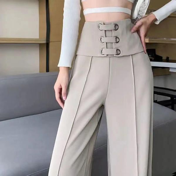 

women's pants & capris autumn and winter suit women wild trousers loose casual high waist straight black wide leg ladies, Black;white