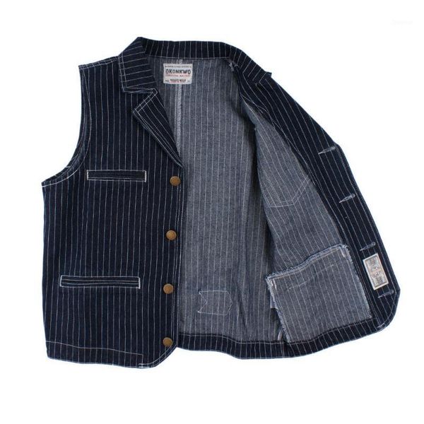 

men's vests vertical stripes denim vest mens casual pinstripe waistcoat loose lapel sleeveless jacket men, Black;white