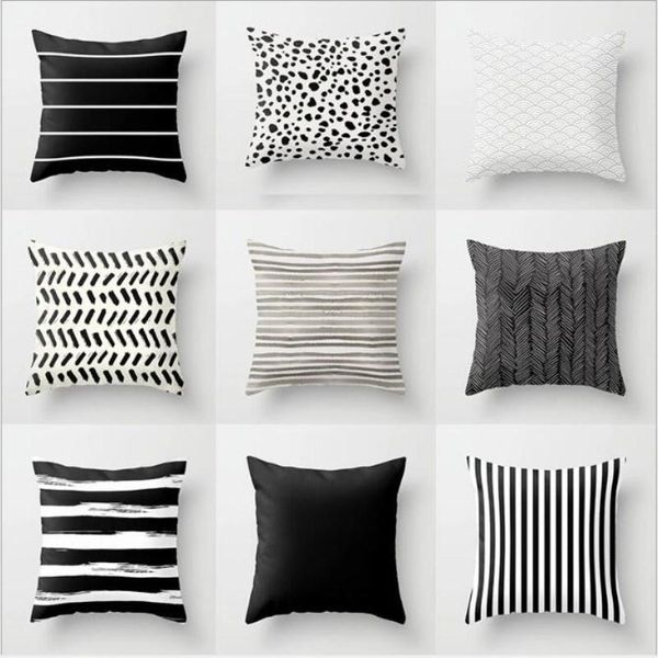 Yastık / Dekoratif Yastık Nordic Çizgili Geometrik Minderler Kapak Çift Taraflı Siyah Beyaz Gri Polyester Yastık Kanepe Araba Ev Decorativ