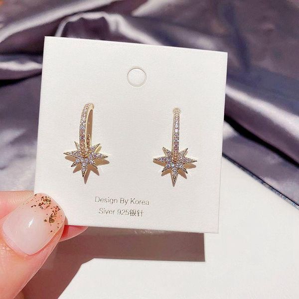 

trendy micro paved cubic zirconia star stud earrings for women gold color party gift jewelry, Golden;silver