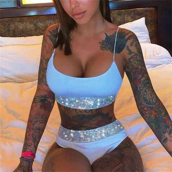 

silver s bikini set spaghetti strap bra elastic panty swimsuit swimwear women summer beach bathing suit 210629, White;black