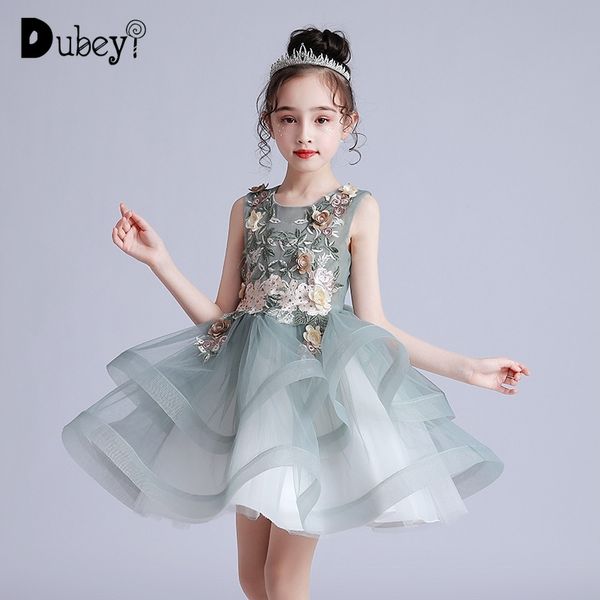 

4-12 years flower girl double layers fluffy princess dress elegant wedding birthday party summer sundress 210529, Red;yellow