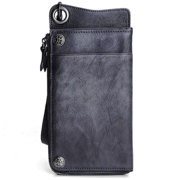 

wallets leather long wallet vintage multi card bag men's and women's hand large capacity zipper mobile phone, Red;black