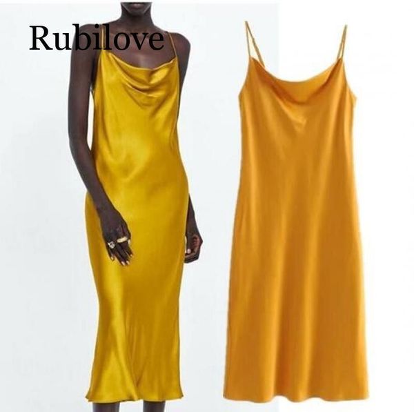 

casual dresses rubilove 2021 year party dress women yellow color strappy long cowl neck cocktail satin, Black;gray