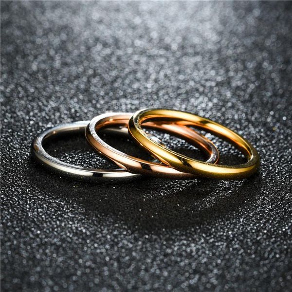 

cluster rings modyle 2021 fashion gold silver color 2mm smooth simple stainless steel wedding couples for woman wholesale, Golden;silver