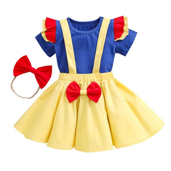 

toddler clothing sets girls outfits baby clothes summer cartoon princess strap skirt short sleeve t-shirts headbands 3pcs 0-5t b8268, White