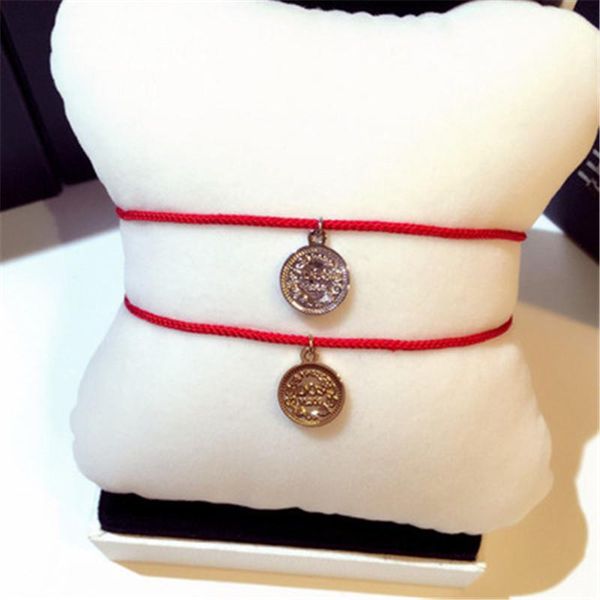 

charm bracelets naweily lucky red string for women men vintage coin bracelet gold silver colors fashion jewelry gift adjustable, Golden;silver