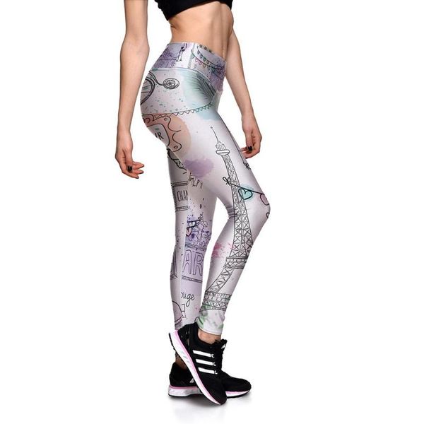 

women's leggings fashion women fitness spandex high waist dream castle sweet girlish style digital print legging slim pant, Black
