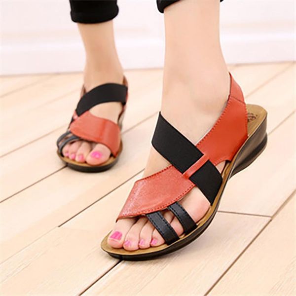 

women rome sandals ladies mixed colors elastic band flats woman comfortable open toe beach shoes female women's footwear 2021, Black
